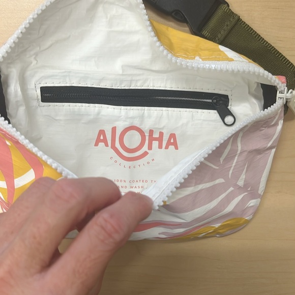 ALOHA Collection Colorful Leaf Print Coated Tyvek Fanny Pack. - Picture 5 of 7